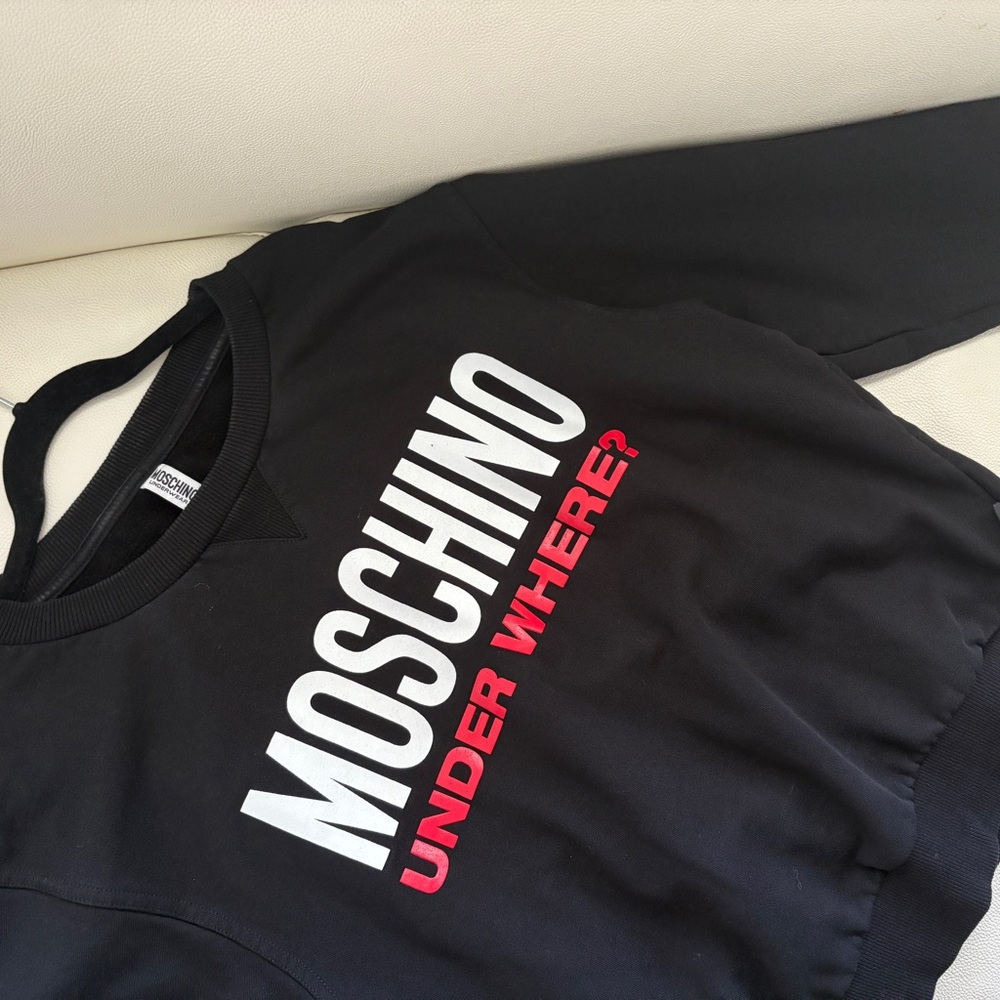 Moschino Black Top with Red and White Text